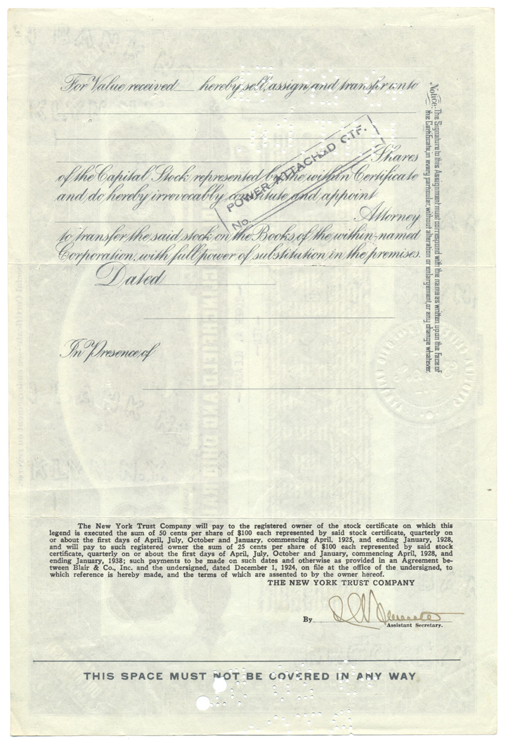 Carolina, Clinchfield and Ohio Railway Stock Certificate