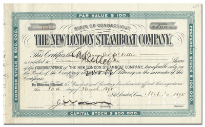 New London Steamboat Company Stock Certificate