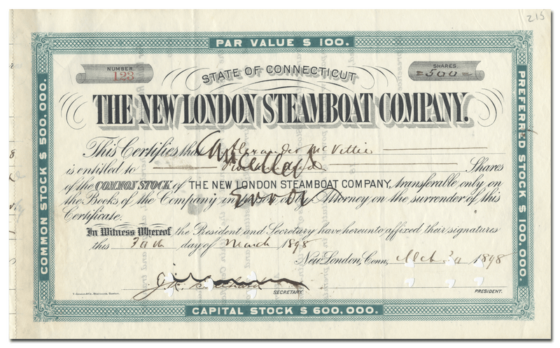 New London Steamboat Company Stock Certificate