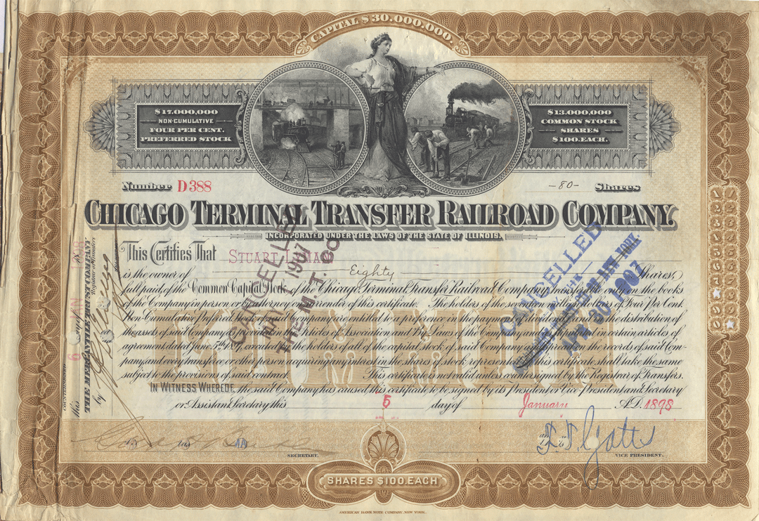 Chicago Terminal Transfer Railroad Company Stock Certificate