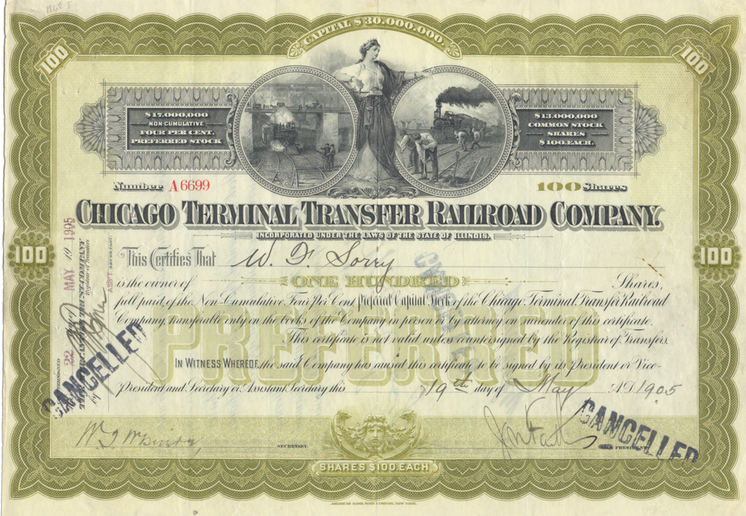 Chicago Terminal Transfer Railroad Company Stock Certificate