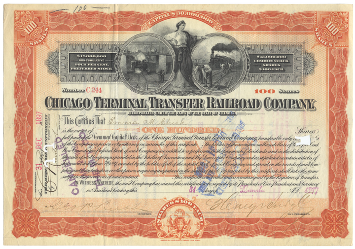 Chicago Terminal Transfer Railroad Company Stock Certificate