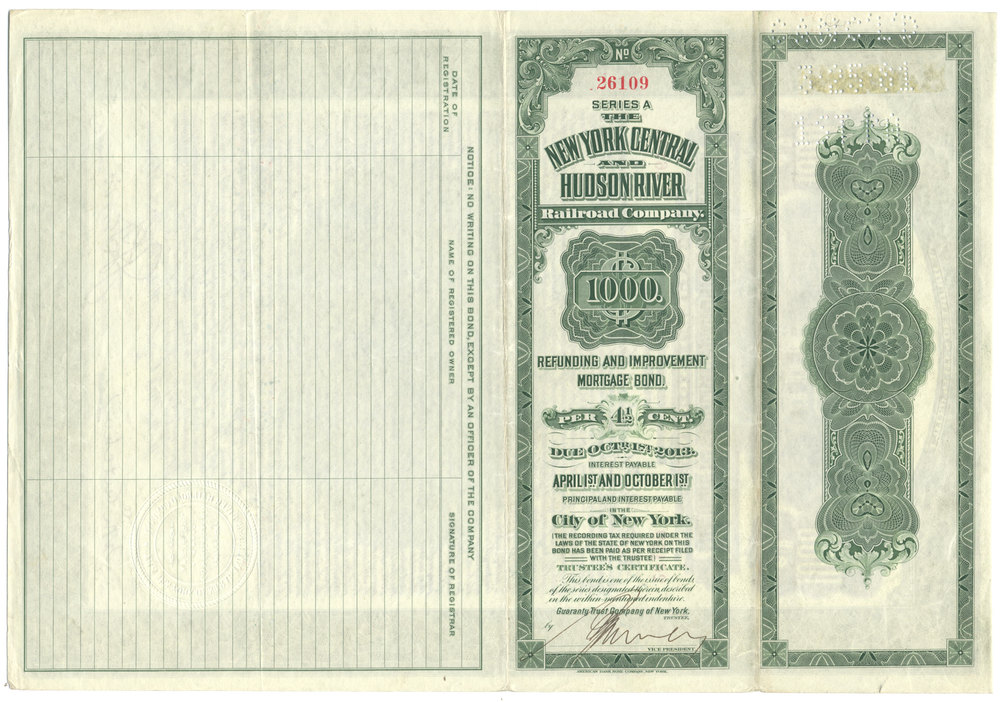 New York Central and Hudson River Railroad Company Bond Certificate