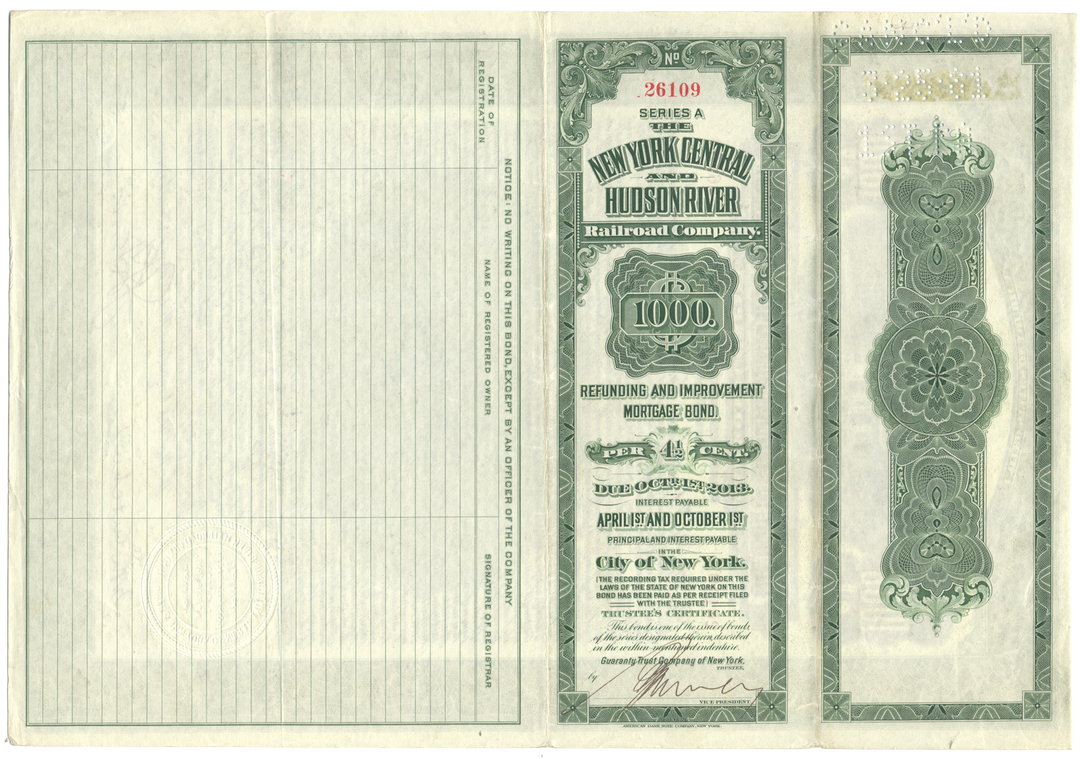 New York Central and Hudson River Railroad Company Bond Certificate