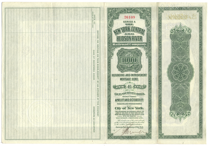 New York Central and Hudson River Railroad Company Bond Certificate