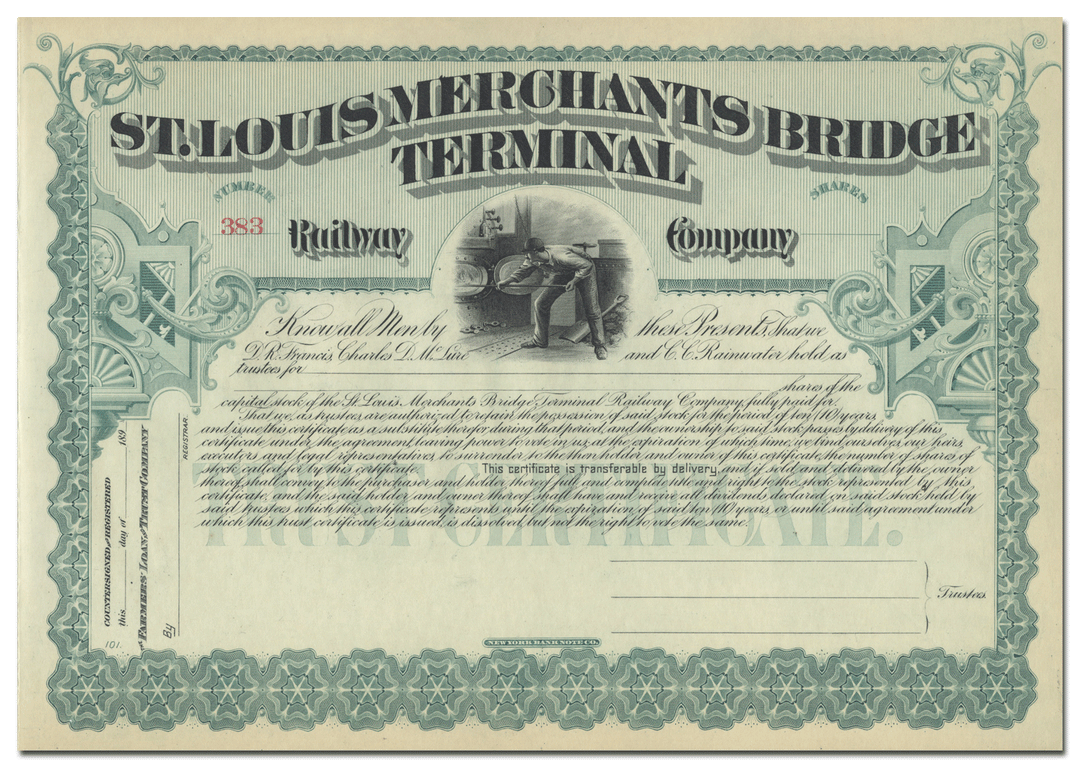 St. Louis Merchants Bridge Terminal Railway Company Stock Certificate