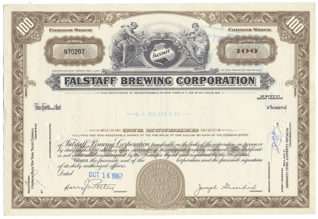 Falstaff Brewing Corporation Stock Certificate