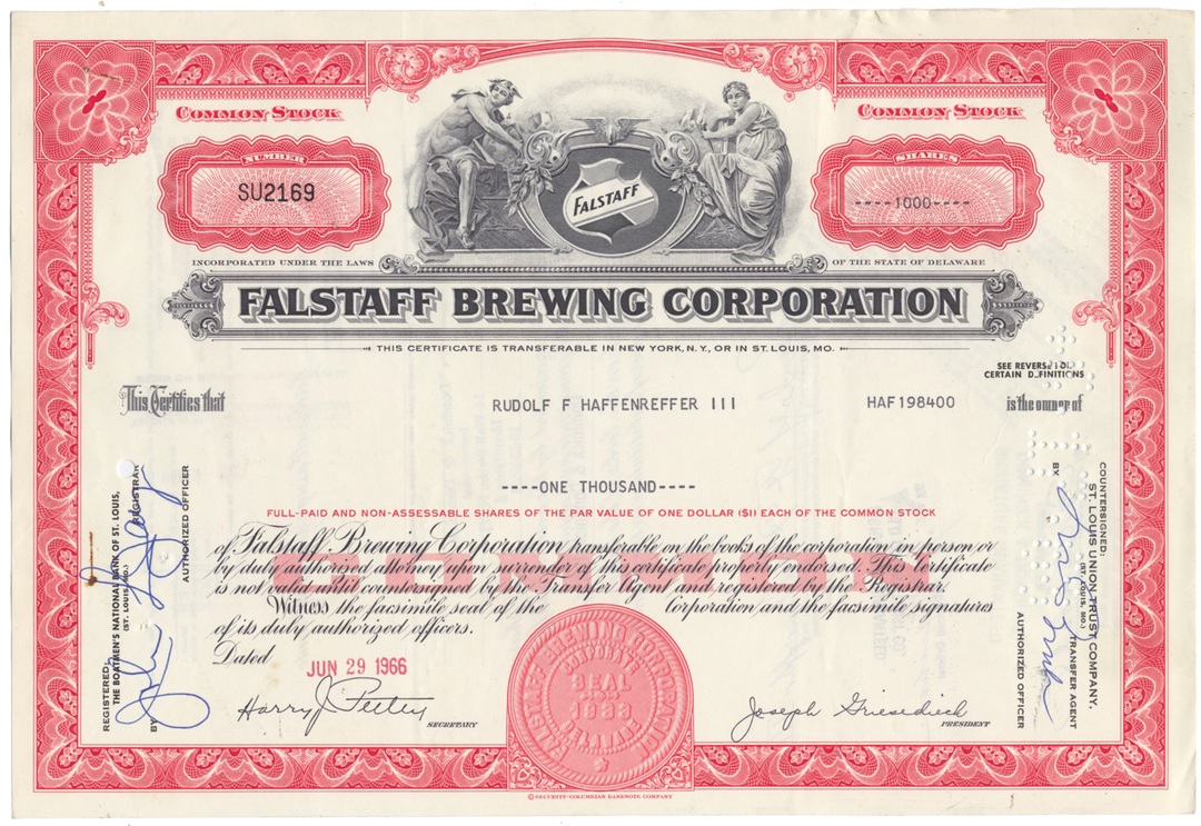 Falstaff Brewing Corporation Stock Certificate