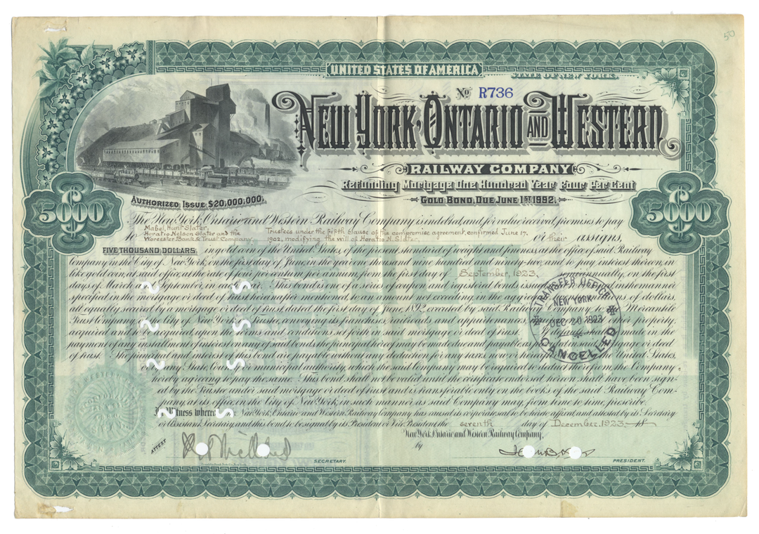 New York, Ontario and Western Railway Company Bond Certificate