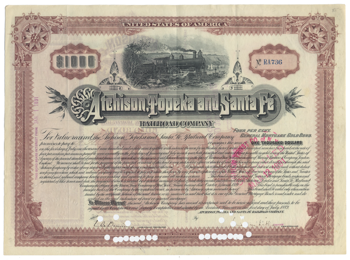 Atchison, Topeka and Santa Fe Railroad Company Bond Certificate