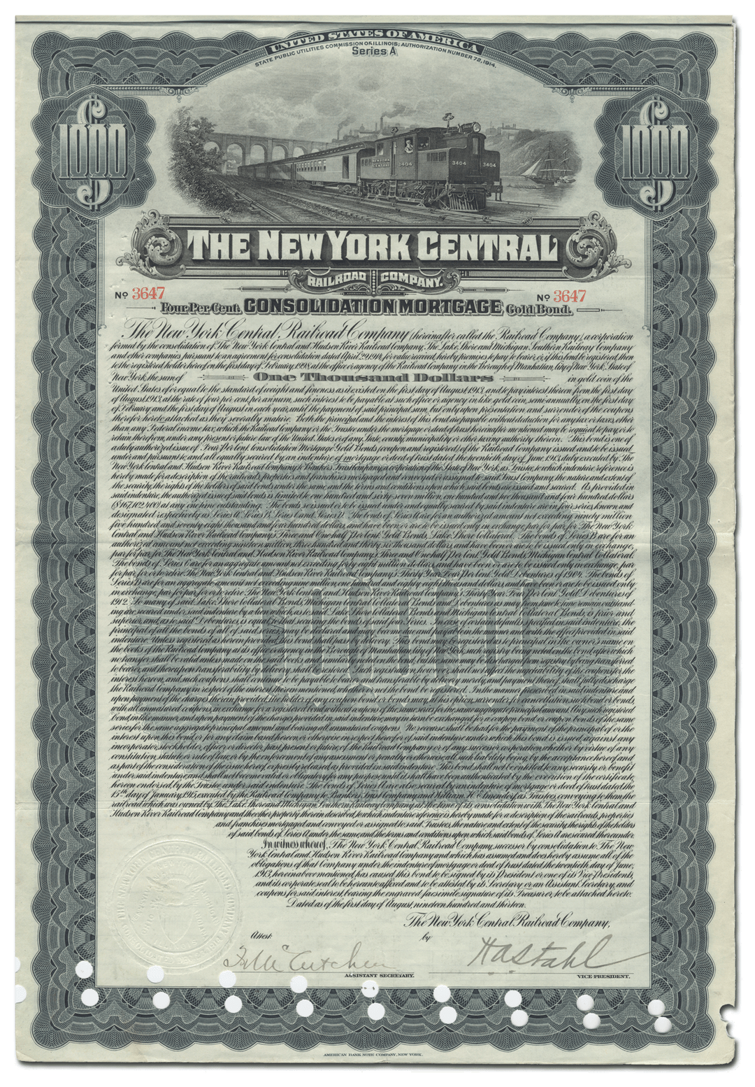 New York Central Railroad Company Bond Certificate