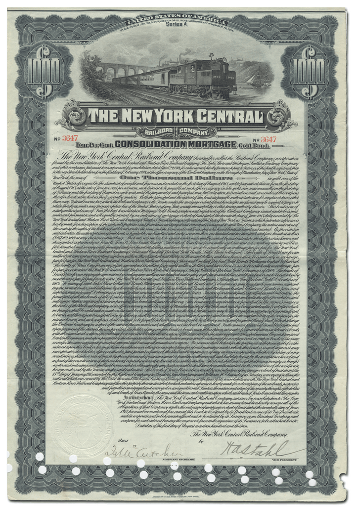 New York Central Railroad Company Bond Certificate