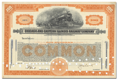 Chicago and Eastern Illinois Railway Company Stock Certificate