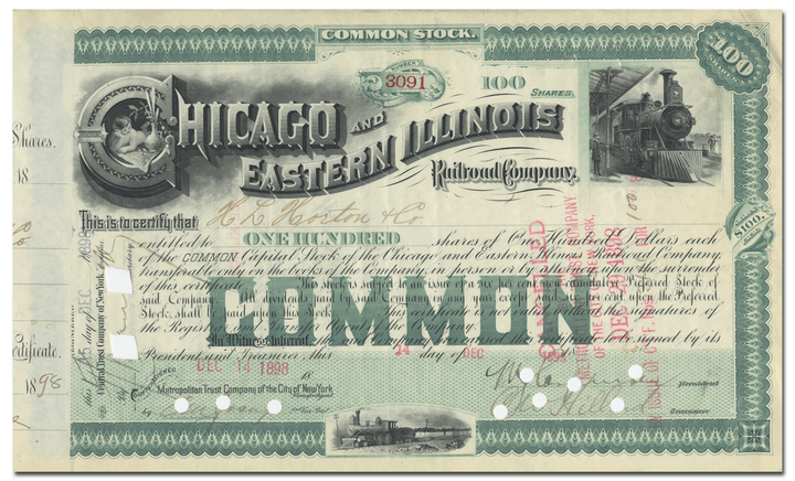 Chicago and Eastern Illinois Railroad Company Stock Certificate