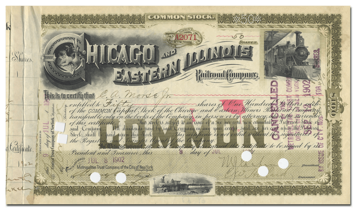 Chicago and Eastern Illinois Railroad Company Stock Certificate