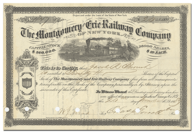 Montgomery and Erie Railway Company Stock Certificate