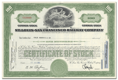 St. Louis - San Francisco Railway Company Stock Certificate