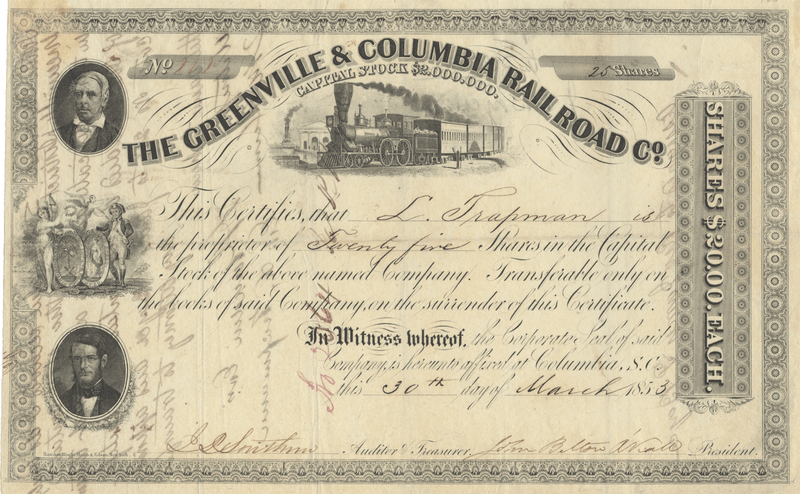 Greenville & Columbia Rail Road Co. Stock Certificate