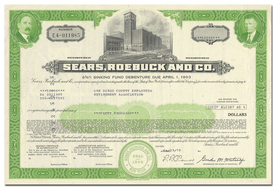 Sears, Roebuck and Co. Bond Certificate