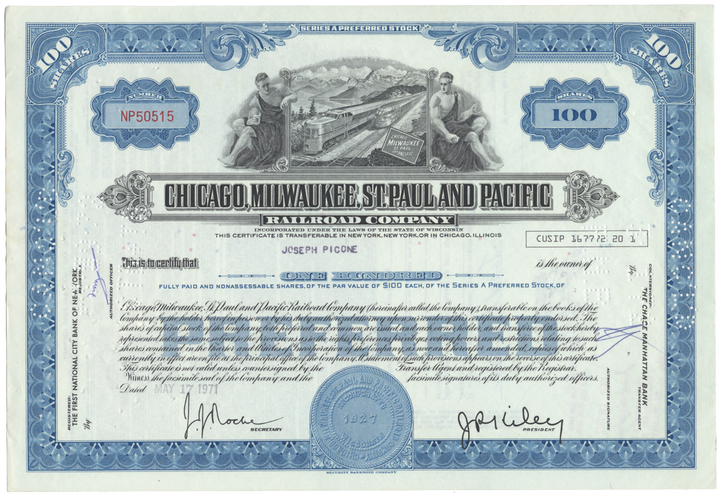 Chicago, Milwaukee, St. Paul and Pacific Railroad Company Stock Certificate