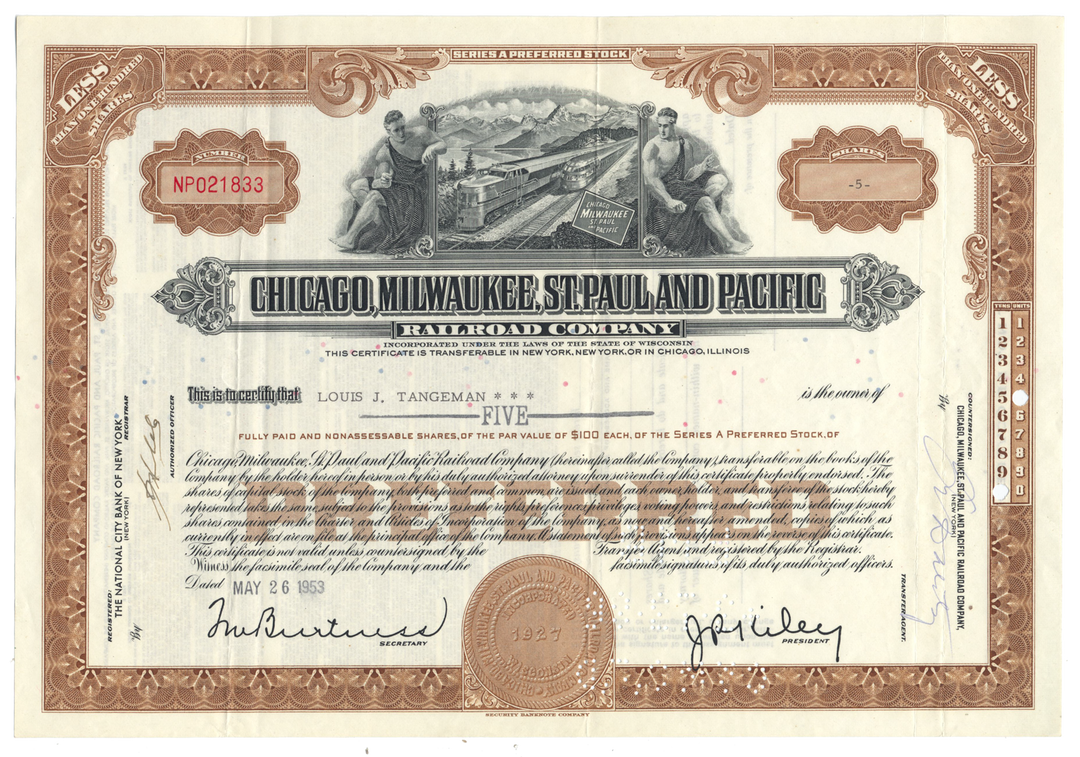 Chicago, Milwaukee, St. Paul and Pacific Railroad Company Stock Certificate