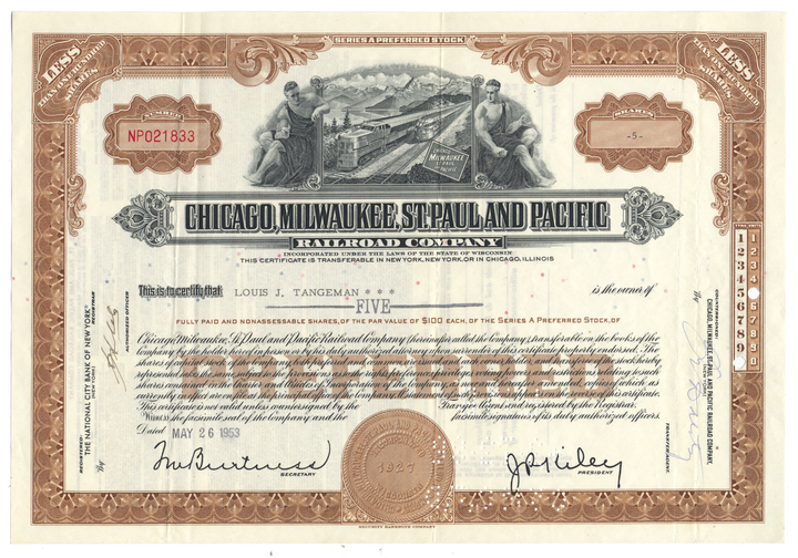 Chicago, Milwaukee, St. Paul and Pacific Railroad Company Stock Certificate