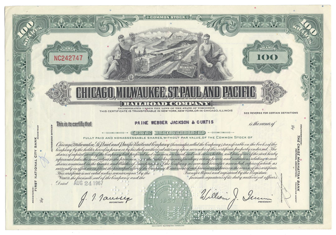 Chicago, Milwaukee, St. Paul and Pacific Railroad Company Stock Certificate