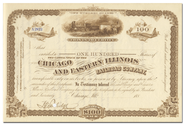 Chicago and Eastern Illinois Railroad Company Stock Certificate