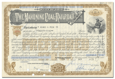 Mahoning Coal Railroad Company Stock Certificate