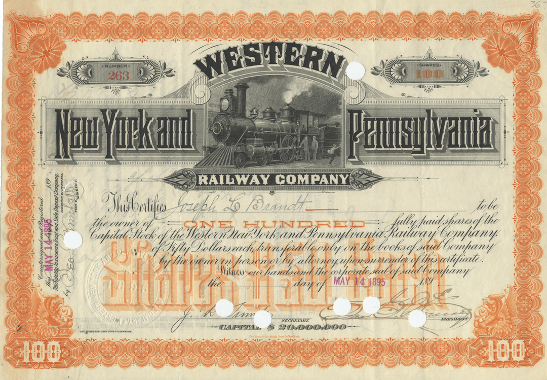 Western New York and Pennsylvania Railway Company Stock Certificate