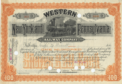 Western New York and Pennsylvania Railway Company Stock Certificate