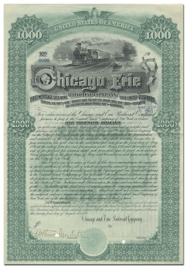 Chicago and Erie Railroad Company Bond Certificate