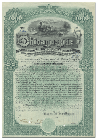 Chicago and Erie Railroad Company Bond Certificate