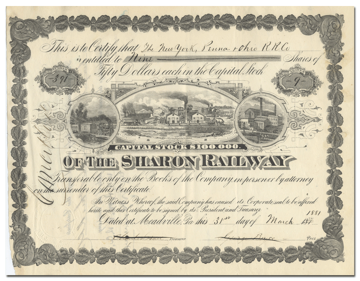 Sharon Railway Stock Certificate