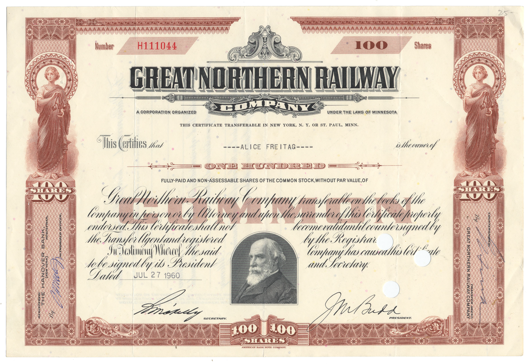 Great Northern Railway Company Stock Certificate