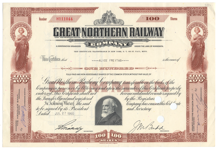 Great Northern Railway Company Stock Certificate