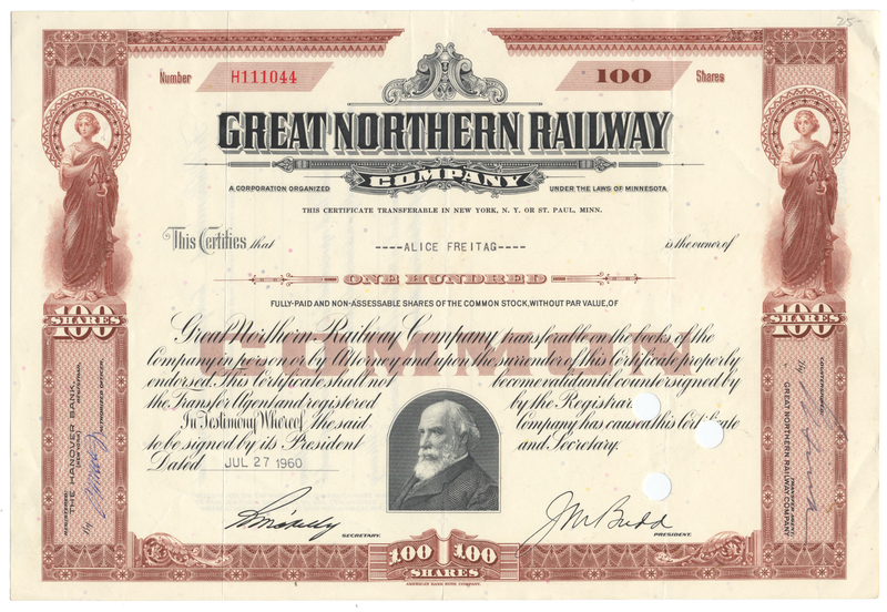 Great Northern Railway Company Stock Certificate