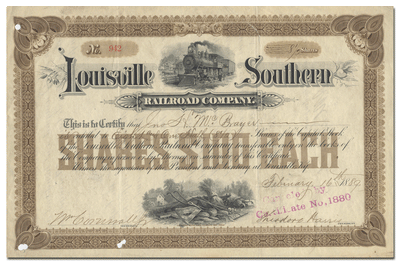 Louisville Southern Railroad Company Stock Certificate
