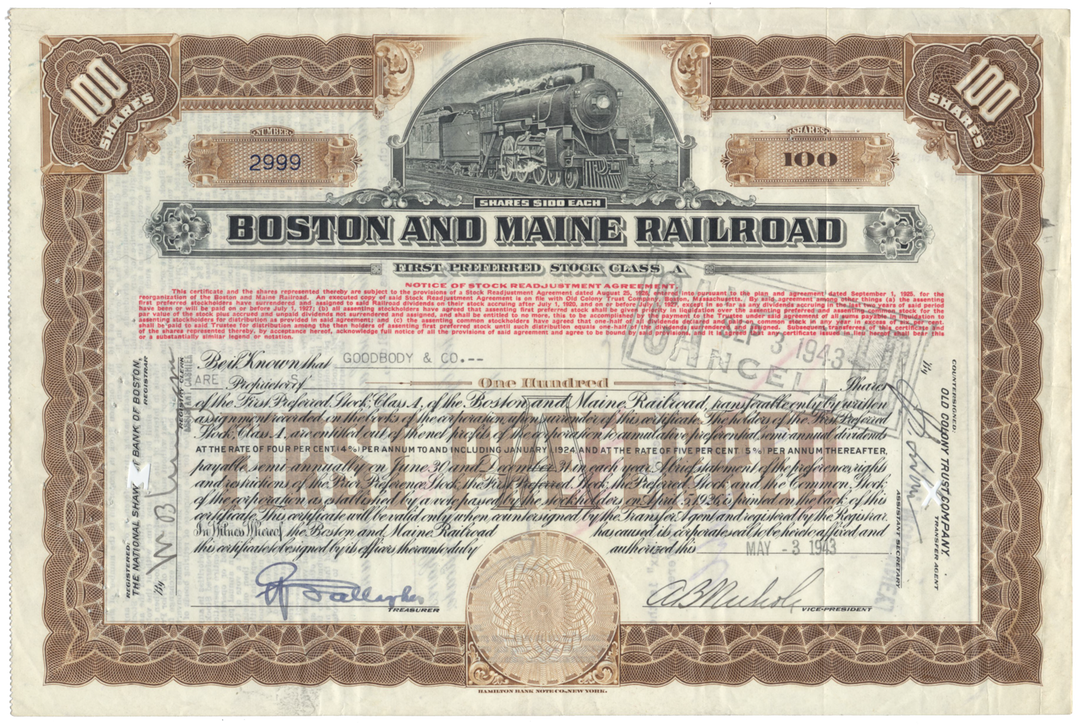 Boston and Maine Railroad Stock Certificate