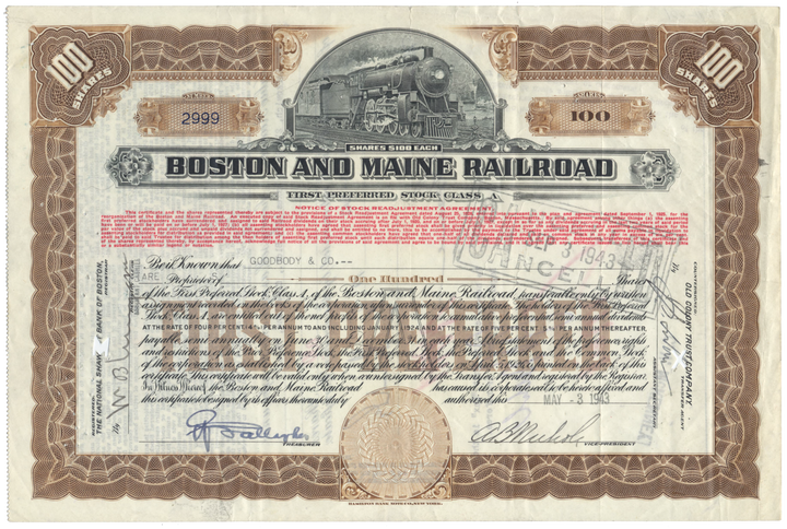 Boston and Maine Railroad Stock Certificate