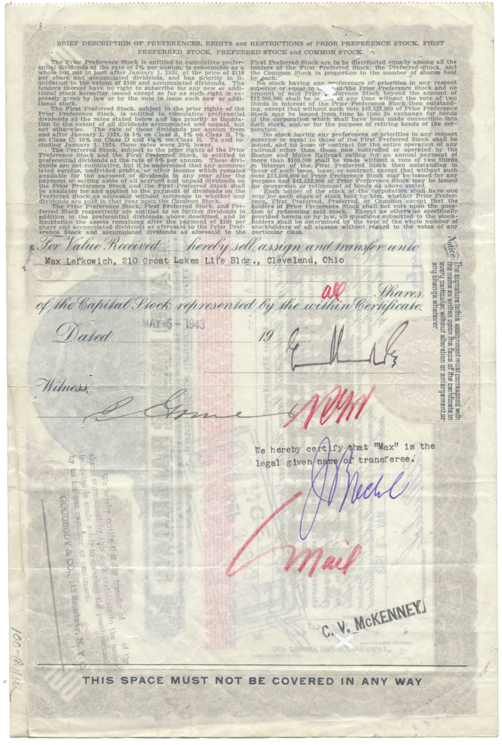 Boston and Maine Railroad Stock Certificate