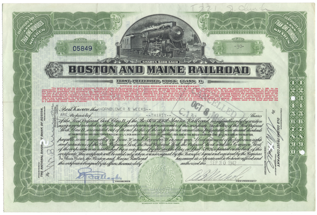 Boston and Maine Railroad Stock Certificate