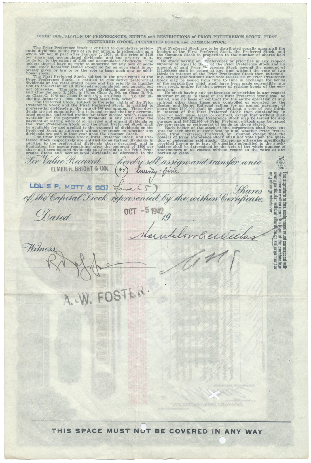 Boston and Maine Railroad Stock Certificate