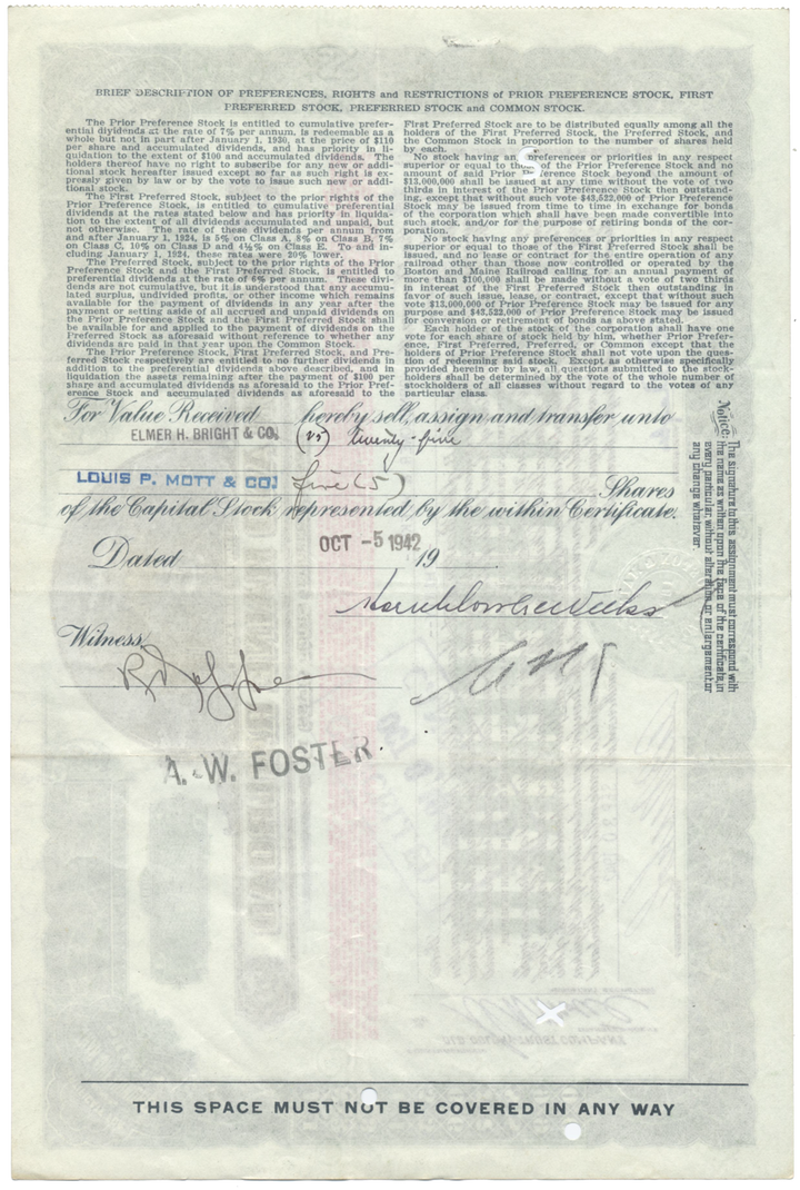 Boston and Maine Railroad Stock Certificate