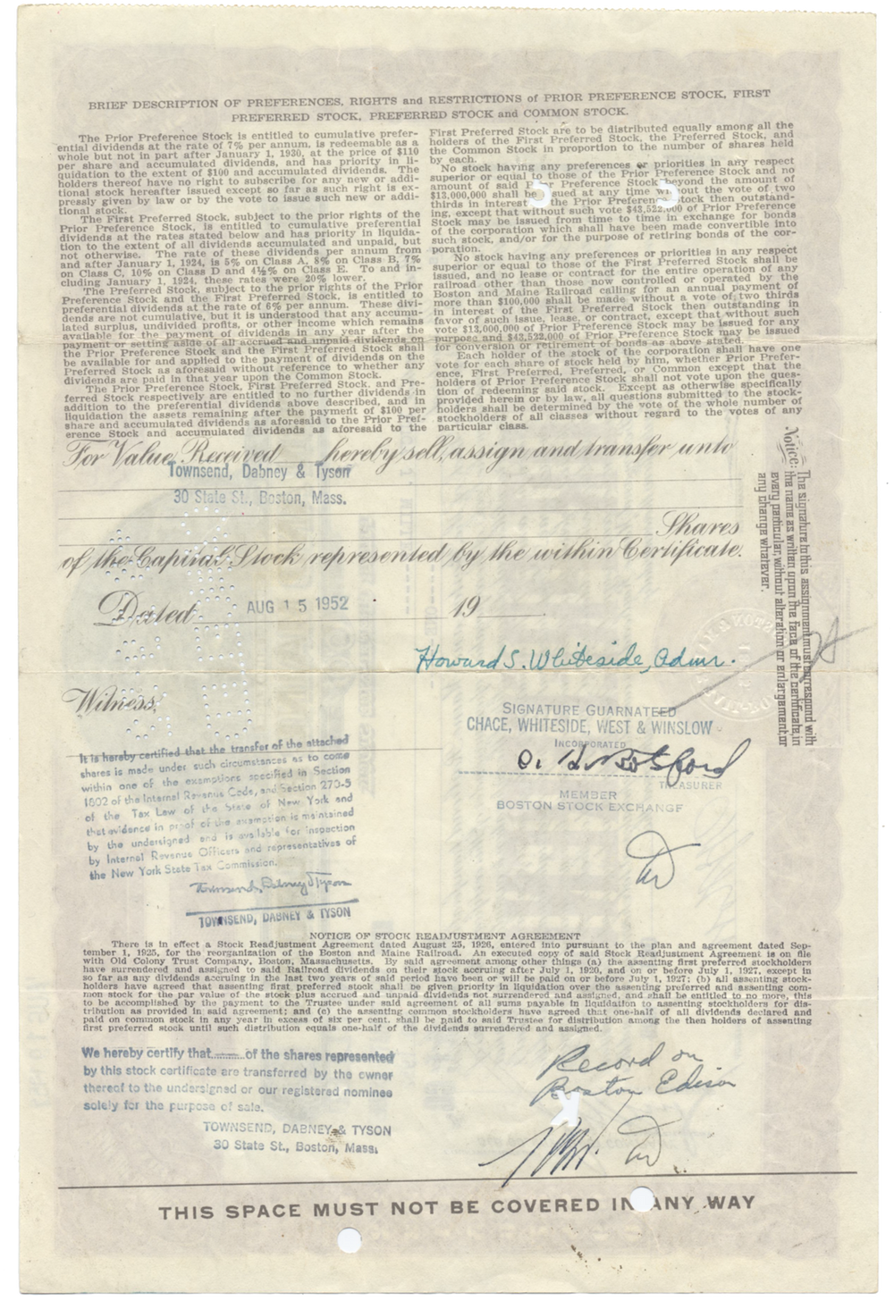 Boston and Maine Railroad Stock Certificate