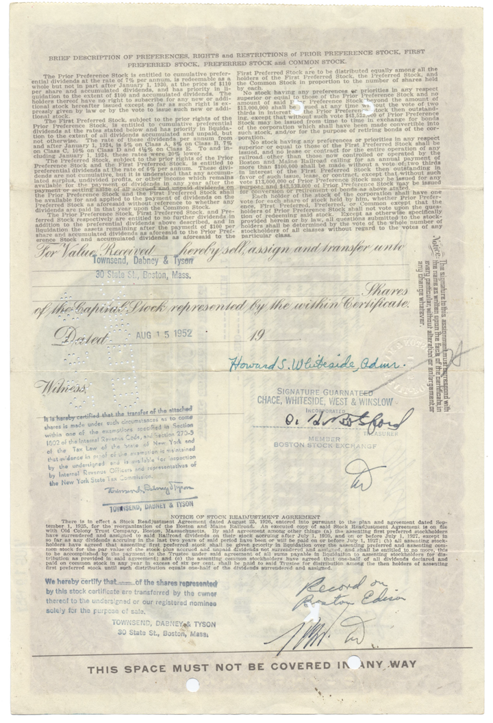 Boston and Maine Railroad Stock Certificate