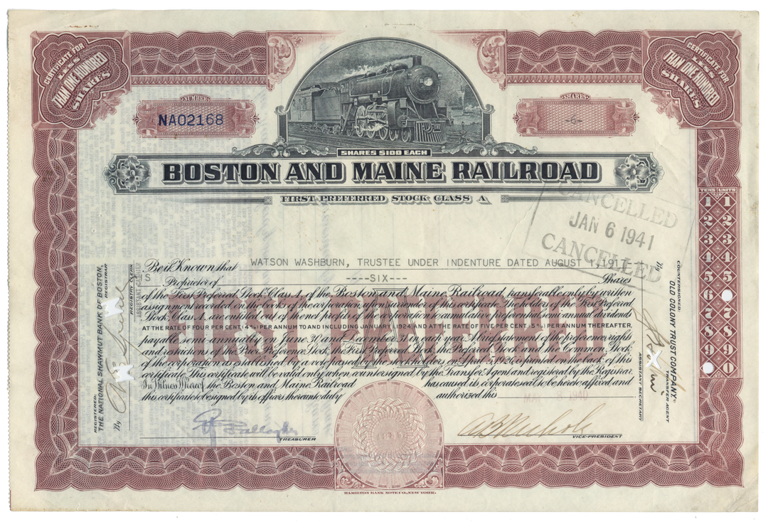 Boston and Maine Railroad Stock Certificate