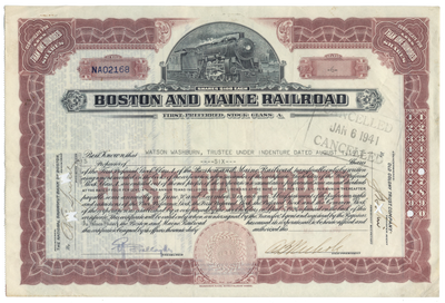 Boston and Maine Railroad Stock Certificate
