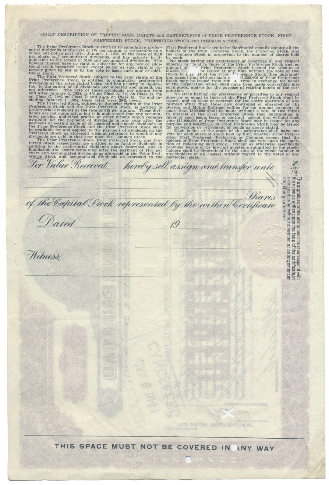 Boston and Maine Railroad Stock Certificate