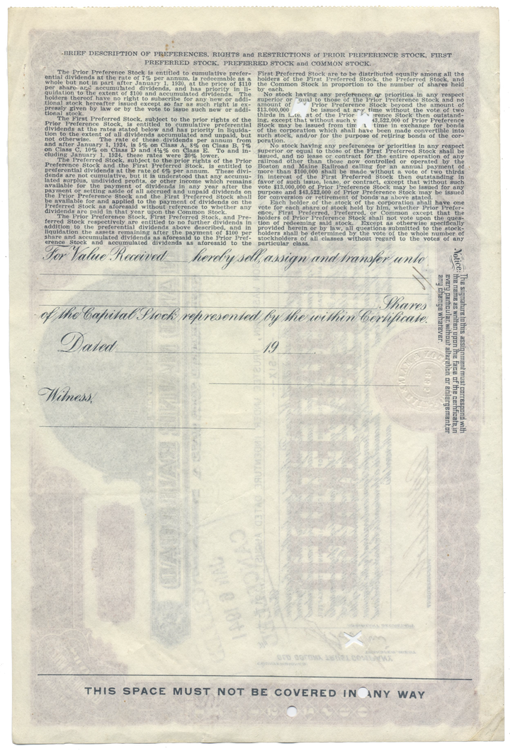 Boston and Maine Railroad Stock Certificate